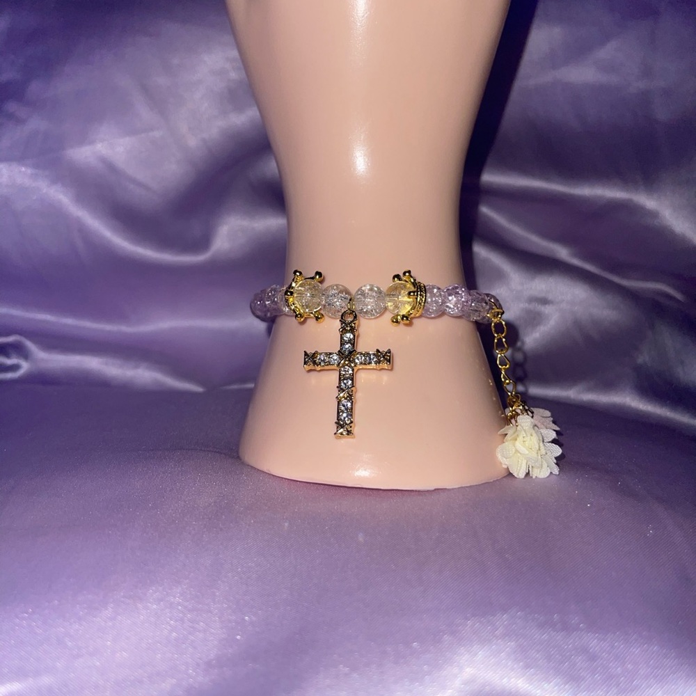 Purple Floral Cross Bracelet